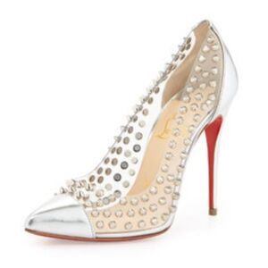 Christian Louboutin Metallic Silver Gloss Clear PVC Spike Me 100 Pumps Size 39